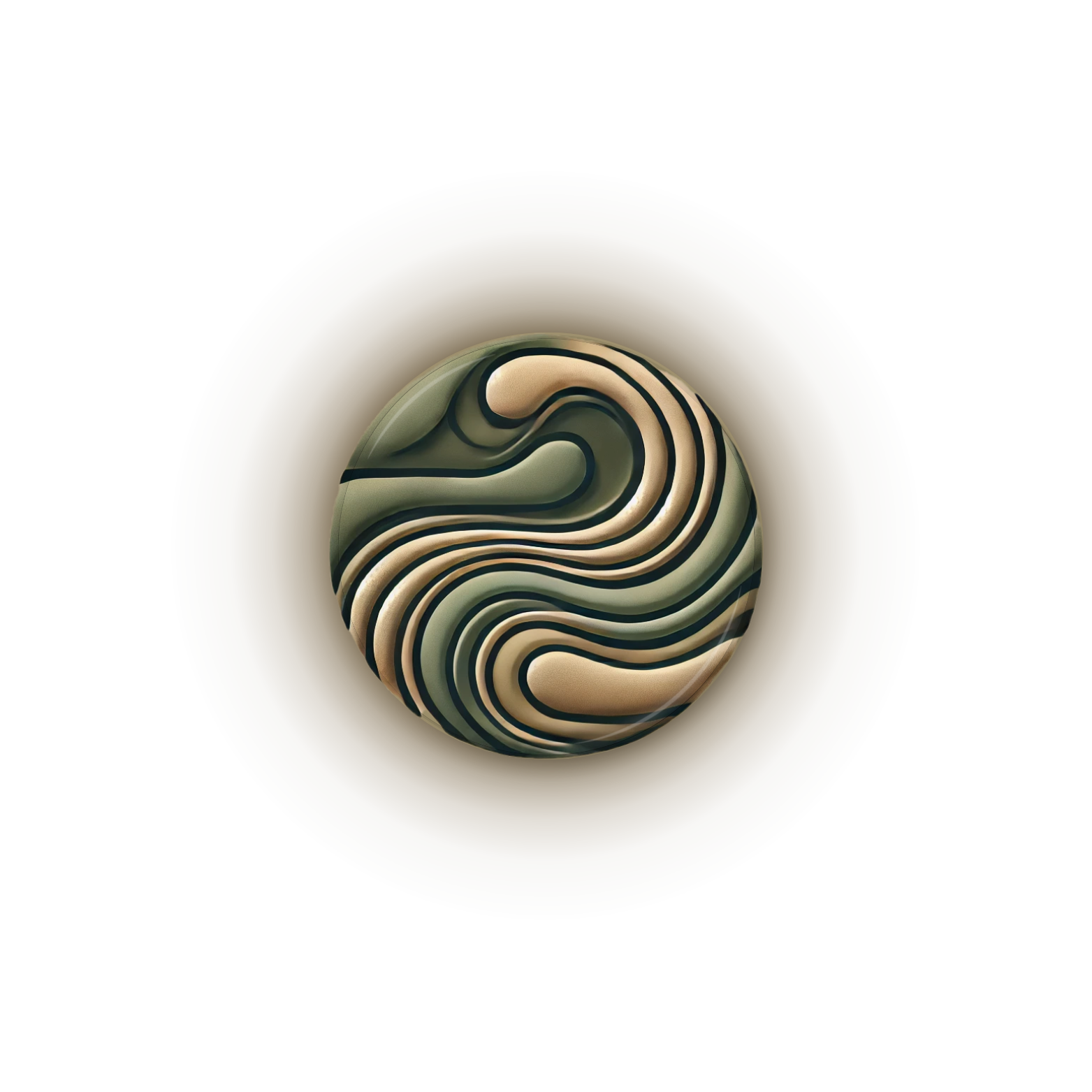 The Nourishery mark: two interlocking olive and sand forms in a circle